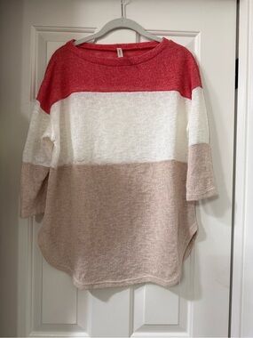 Emerald Coral, Ivory & Beige Colorblock Scoop Sweater